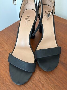 Call It Spring Black Open-Toe Ankle-Strap Block Heels
